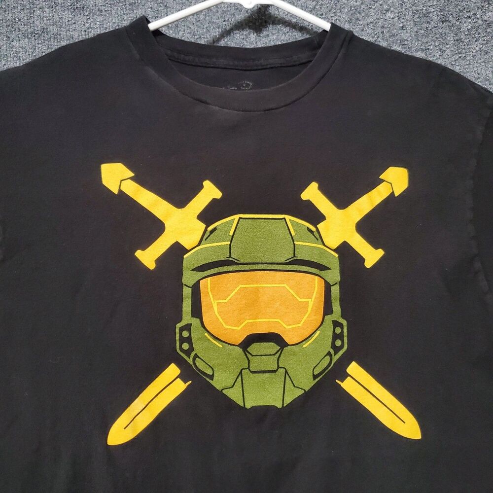 Halo Video Game Promo Shirt Mens Size Large Black Xbox Gamer Casual Short Sleeve